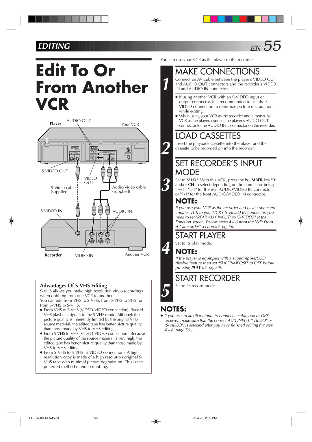 JVC HR-S7600U manual Edit To Or From Another 