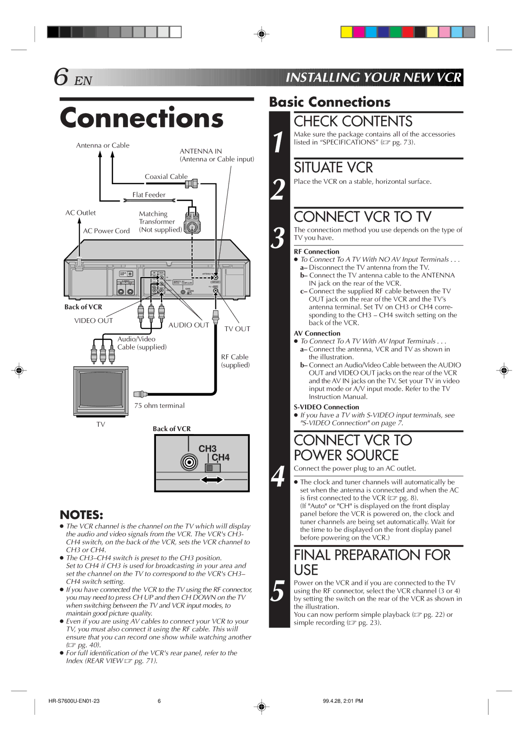 JVC HR-S7600U manual Connections 