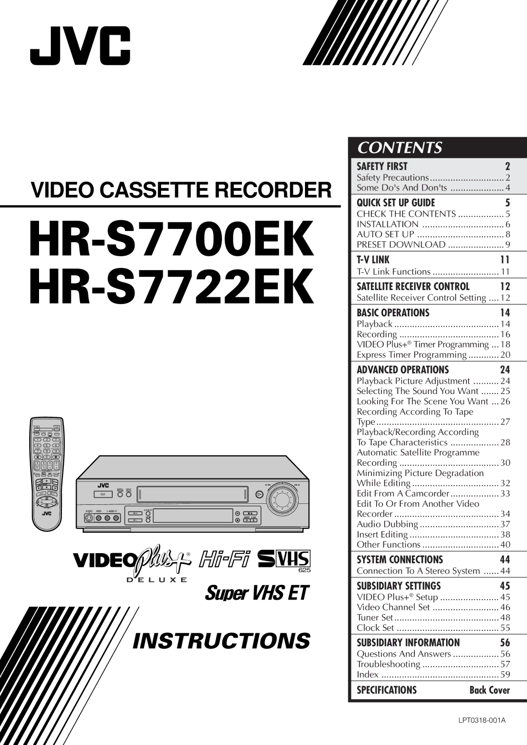 JVC setup guide HR-S7700EK HR-S7722EK 