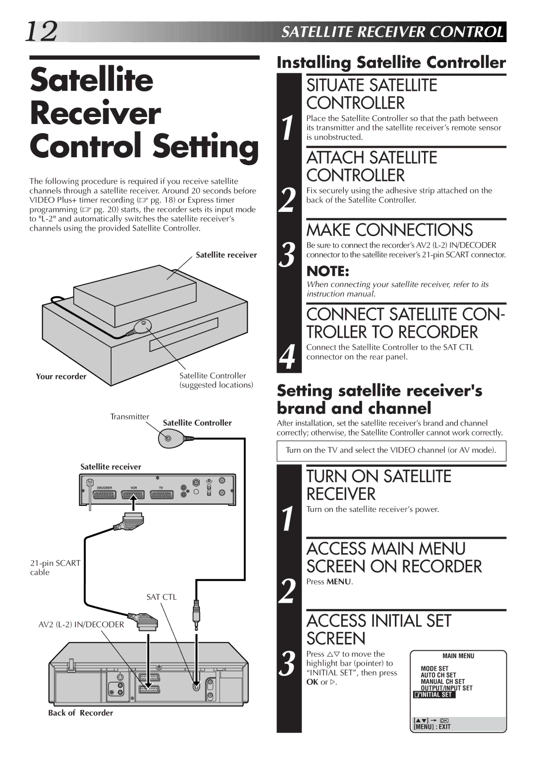 JVC HR-S7700EK, HR-S7722EK setup guide Satellite Receiver Control Setting 