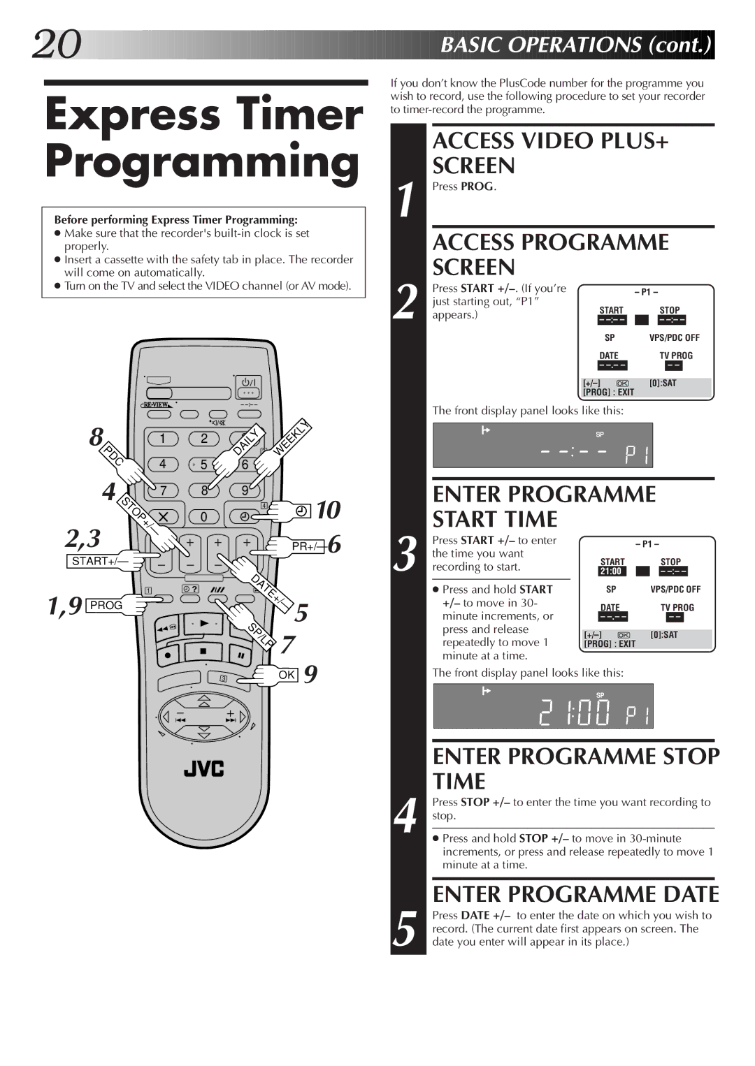 JVC HR-S7700EK, HR-S7722EK setup guide Enter Programme Date, Before performing Express Timer Programming 