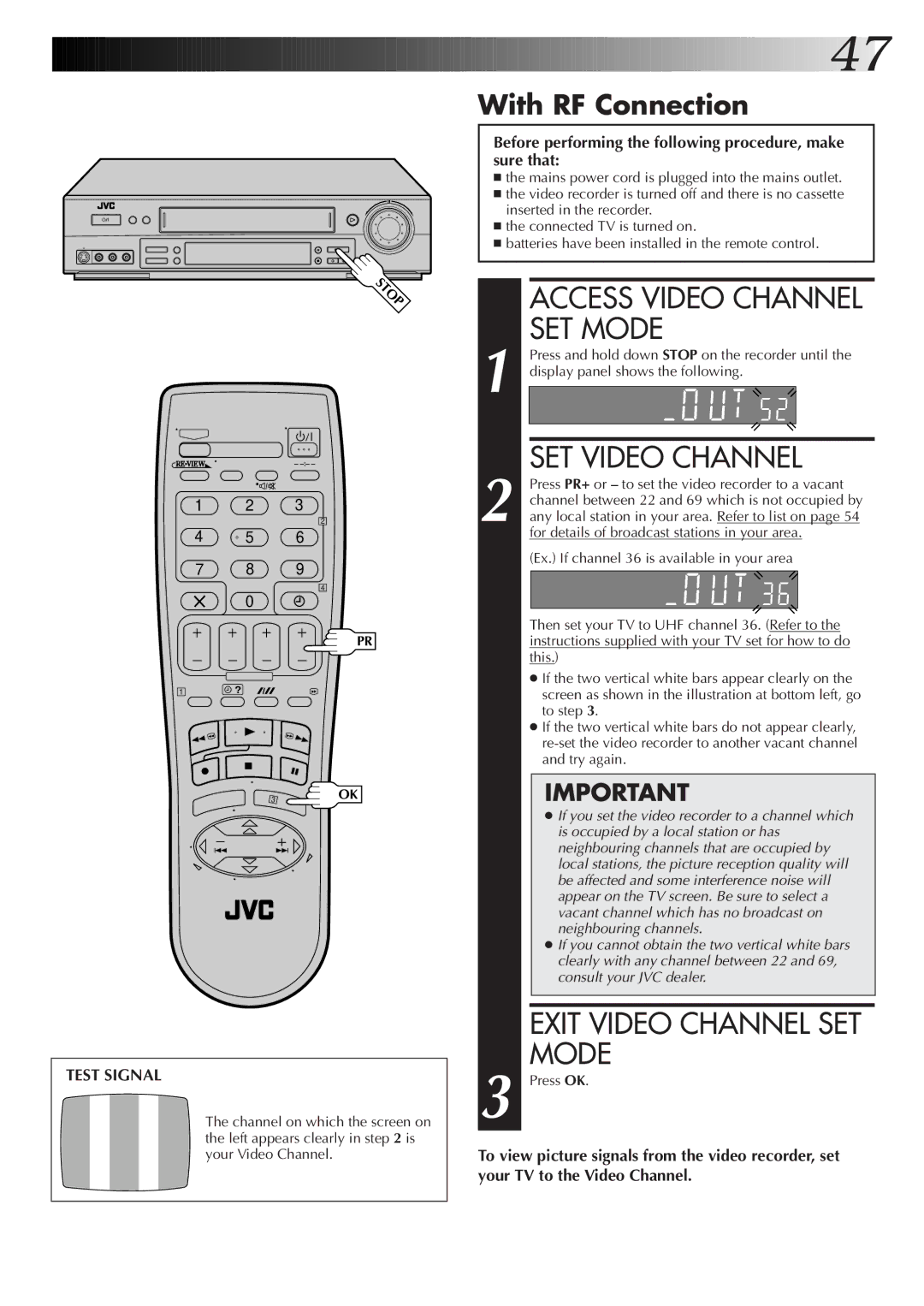 JVC HR-S7722EK, HR-S7700EK setup guide With RF Connection 