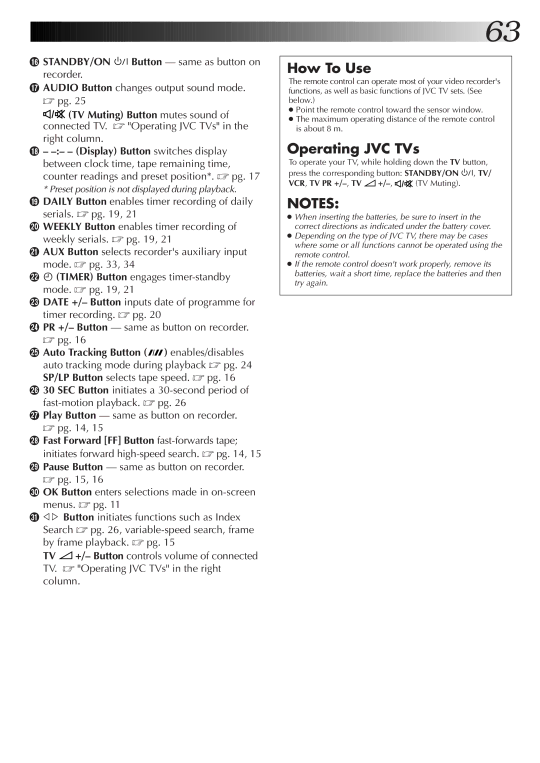 JVC HR-S7722EK, HR-S7700EK setup guide Timer Button engages timer-standby mode. pg, VCR, TV PR +/-,TV +/-, TV Muting 