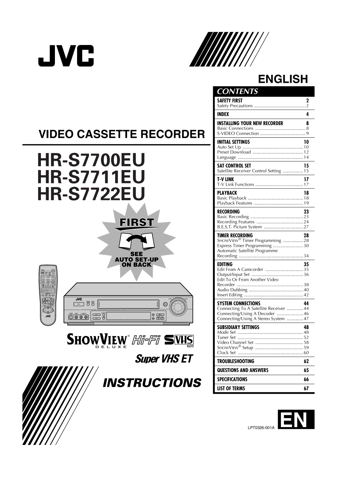 JVC HR-S7722EU, HR-S7700EU, HR-S7711EU specifications Video Cassette Recorder 