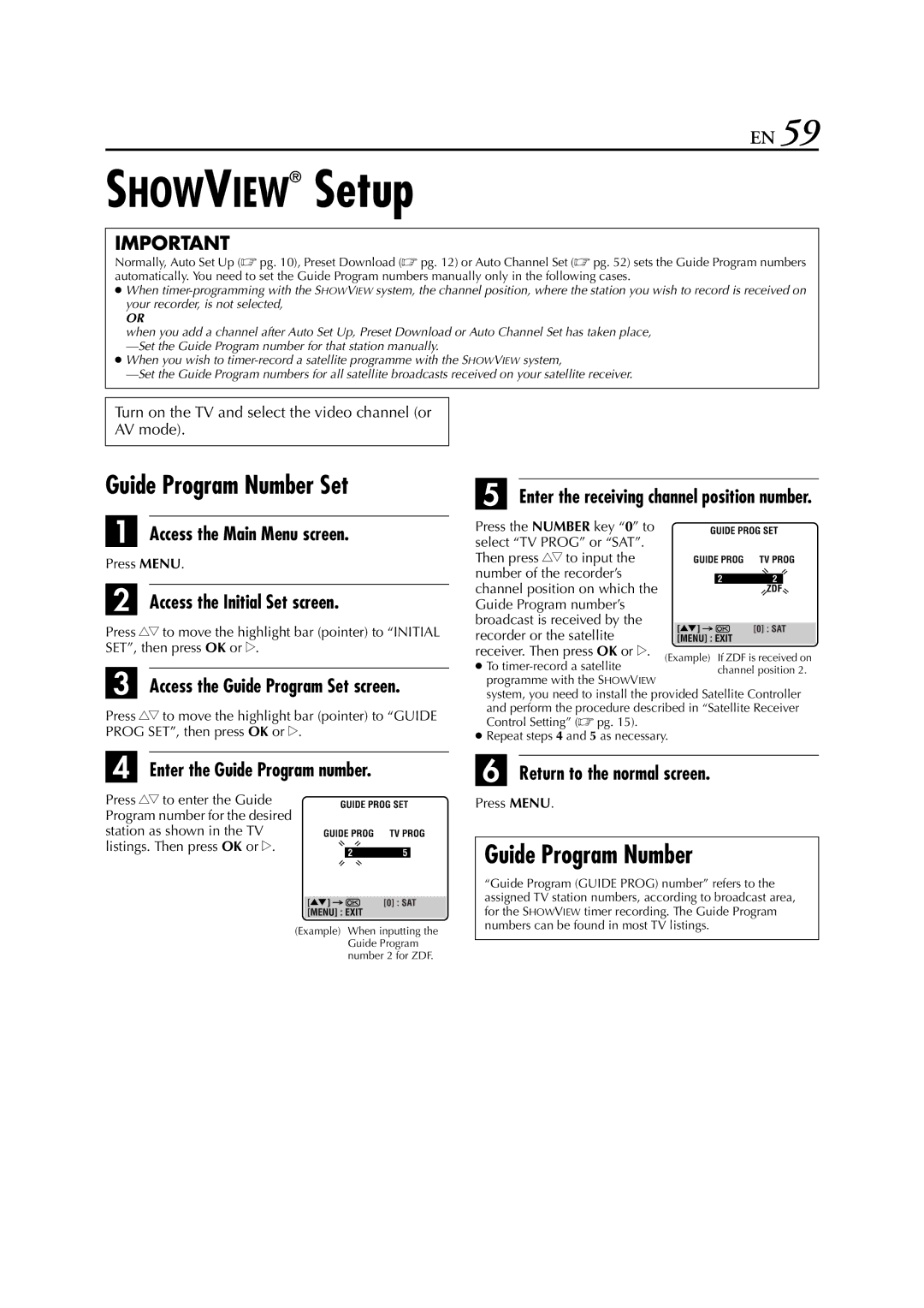 JVC HR-S7711EU, HR-S7700EU, HR-S7722EU Showview Setup, Guide Program Number Set, Enter the Guide Program number 