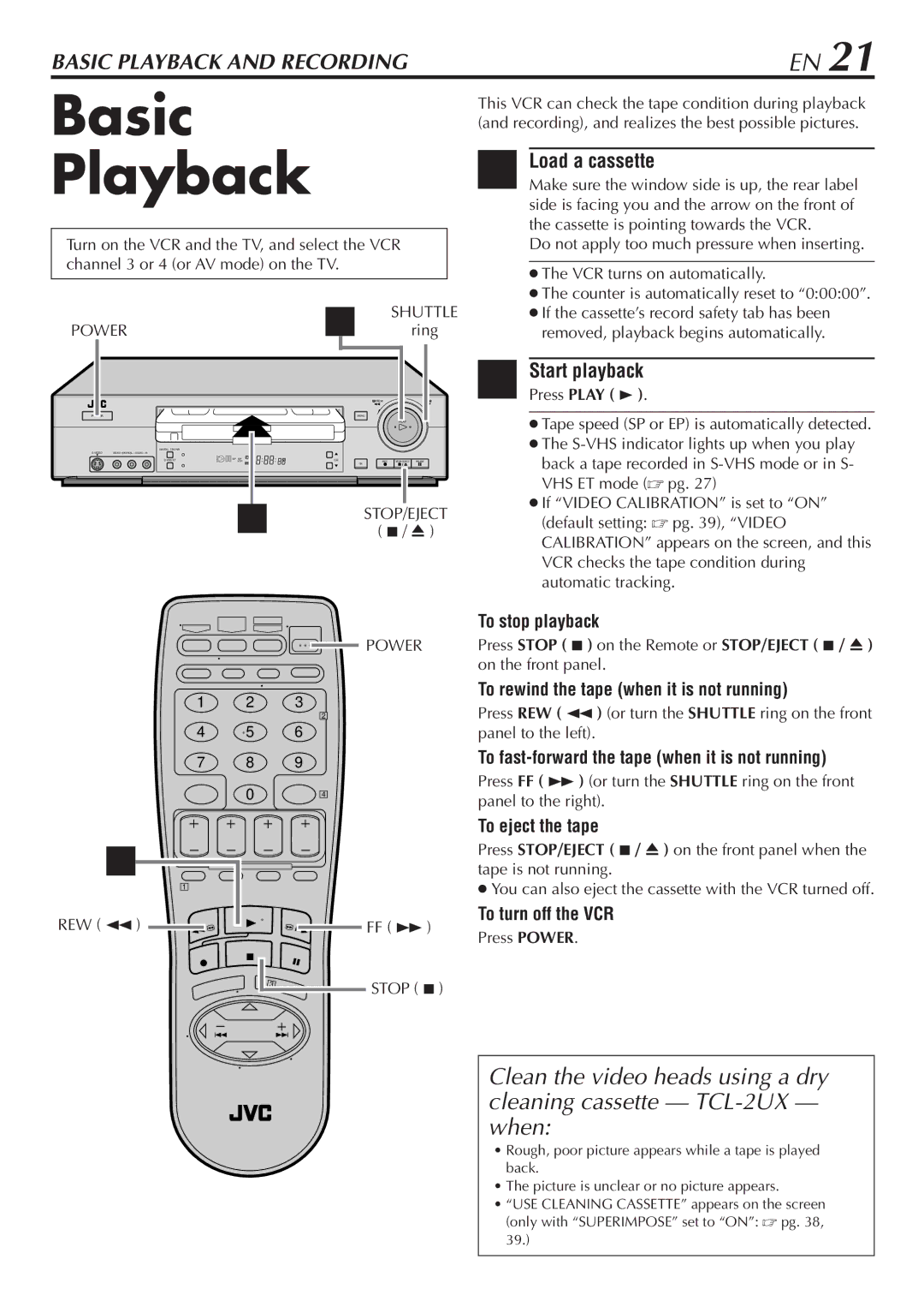 JVC HR-S7800U manual Basic Playback, Load a cassette, Start playback 