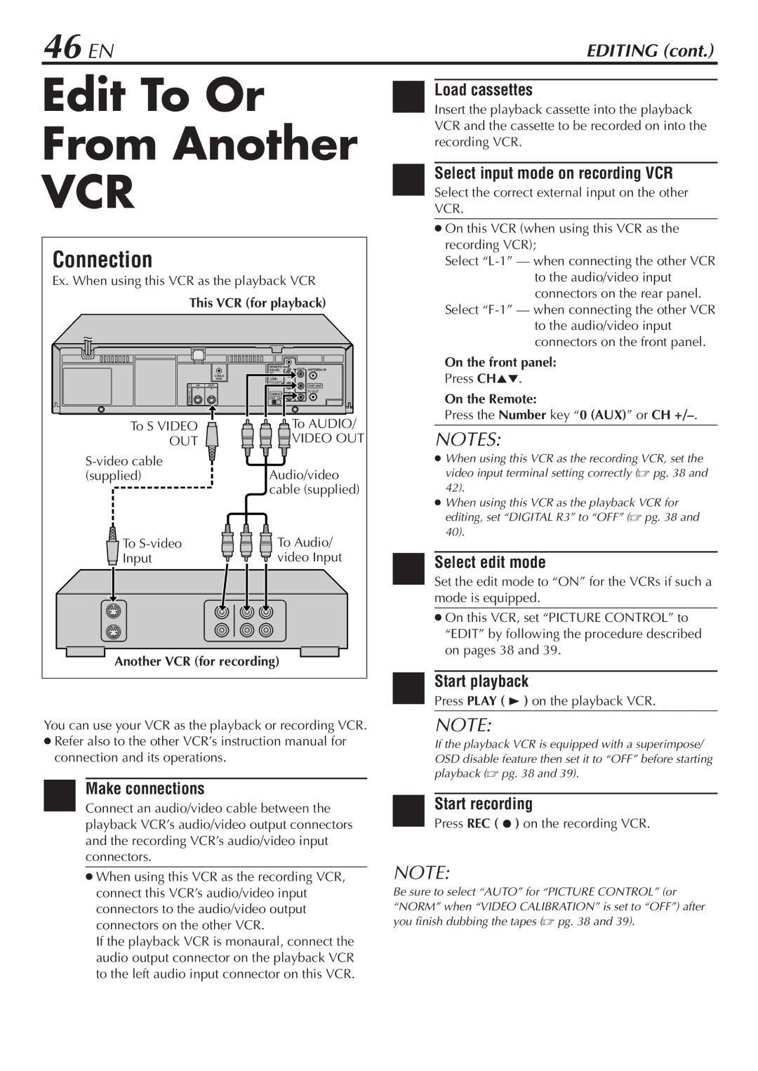 JVC HR-S7800U manual Edit To Or From Another, 46 EN, Load cassettes, Select edit mode 