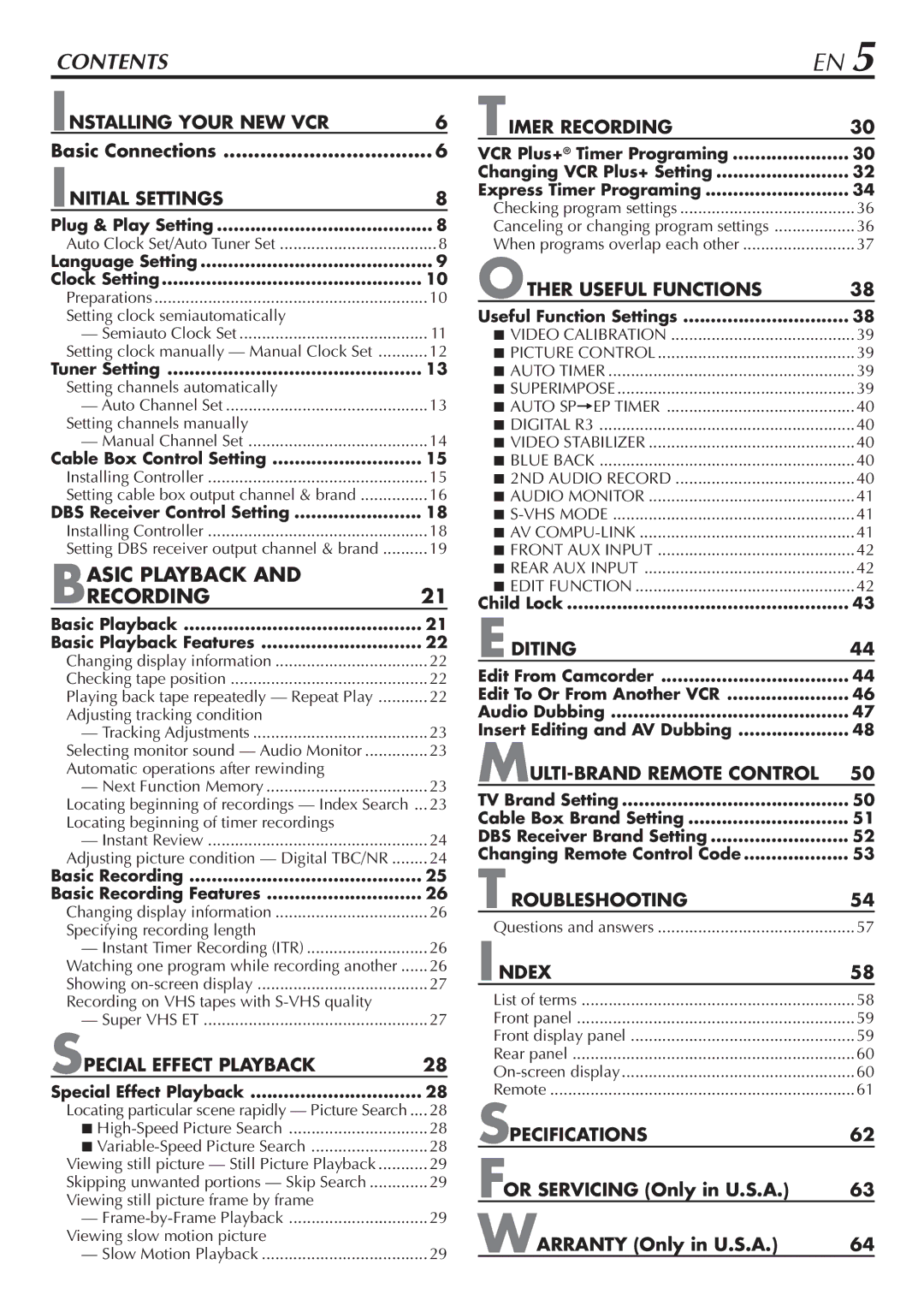 JVC HR-S7800U manual Contents 