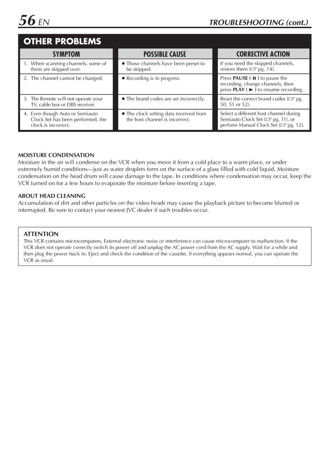 JVC HR-S7800U manual 56 EN, Other Problems 