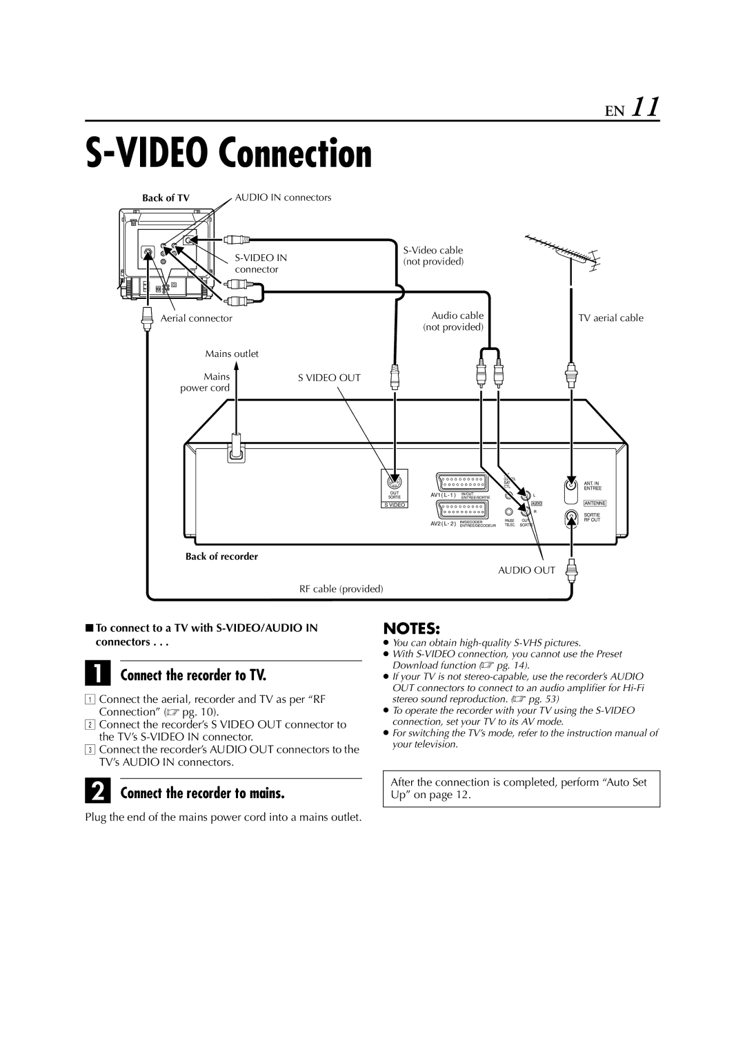 JVC HR-S7851EU, HR-S7850EU specifications Video Connection, 8To connect to a TV with S-VIDEO/AUDIO in connectors 