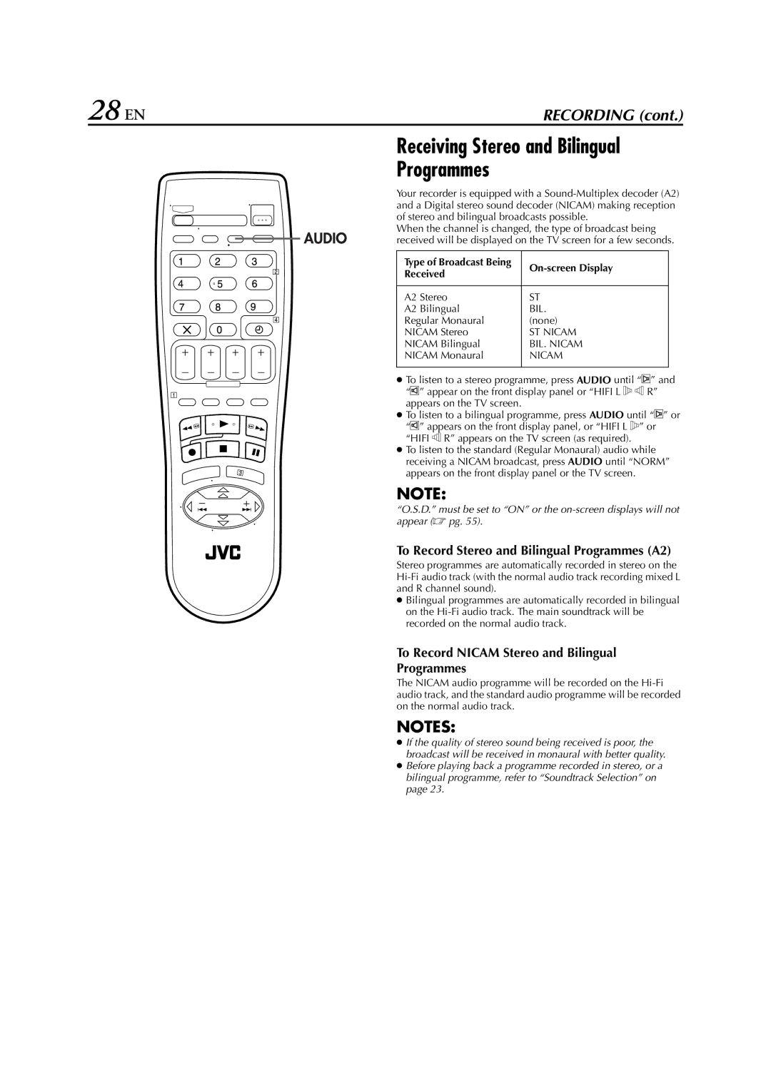 JVC HR-S7850EU, HR-S7851EU specifications Receiving Stereo and Bilingual Programmes, Received 