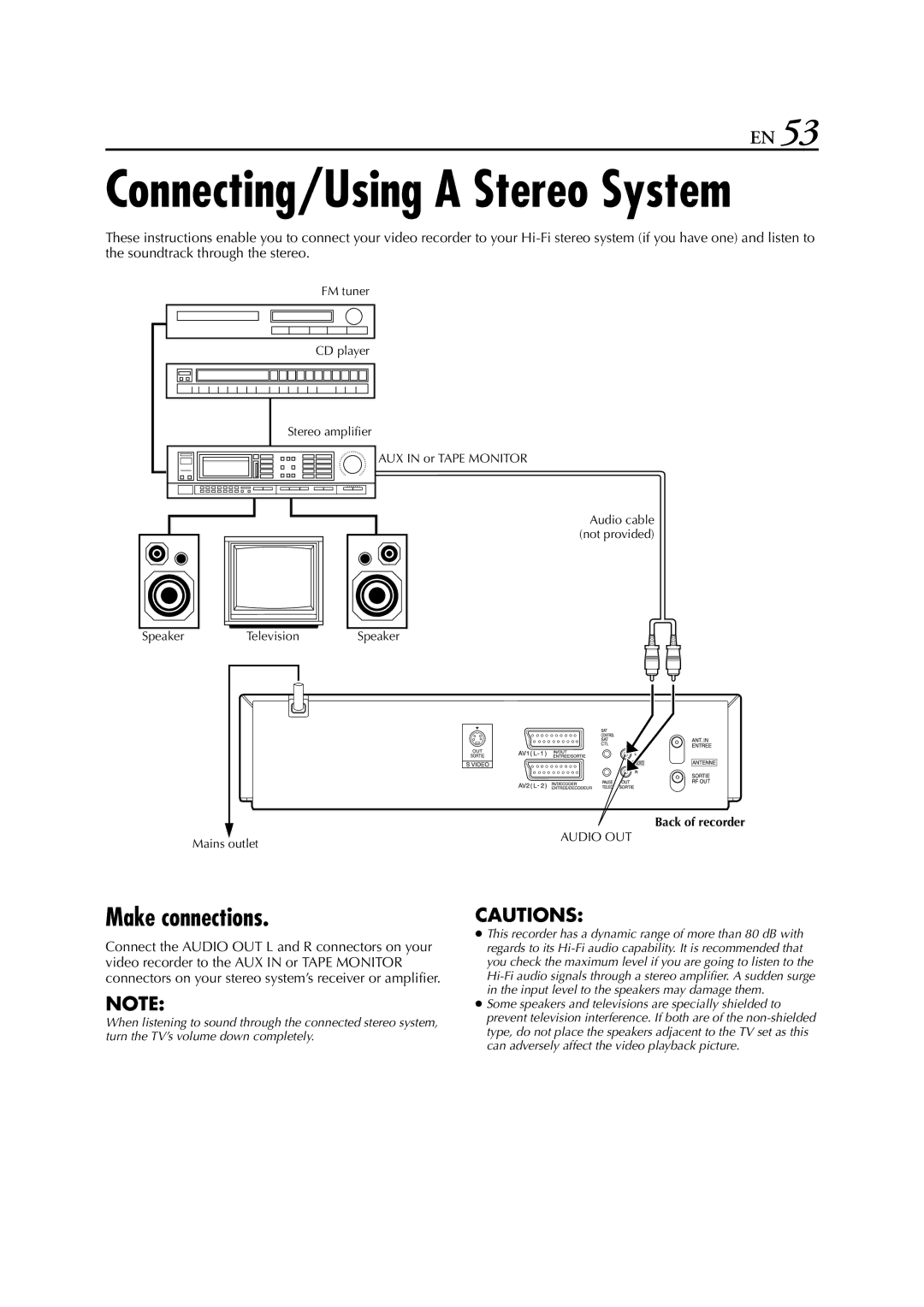 JVC HR-S7851EU, HR-S7850EU specifications Connecting/Using a Stereo System, Make connections 