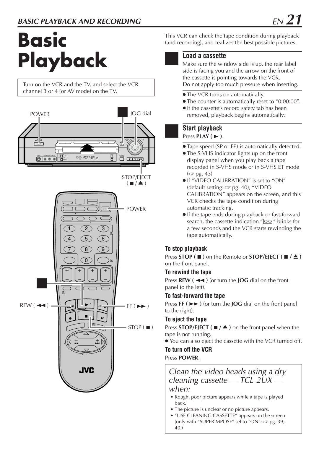 JVC HR-S7900U manual Basic Playback, Load a cassette, Start playback 