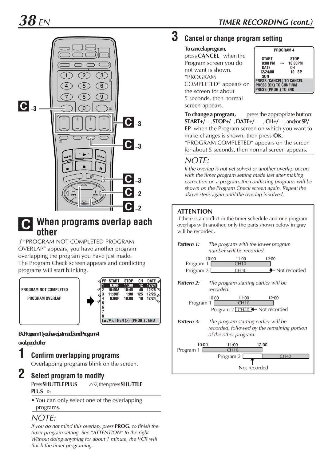 JVC HR-S7900U manual 38 EN, Confirm overlapping programs, Select program to modify 