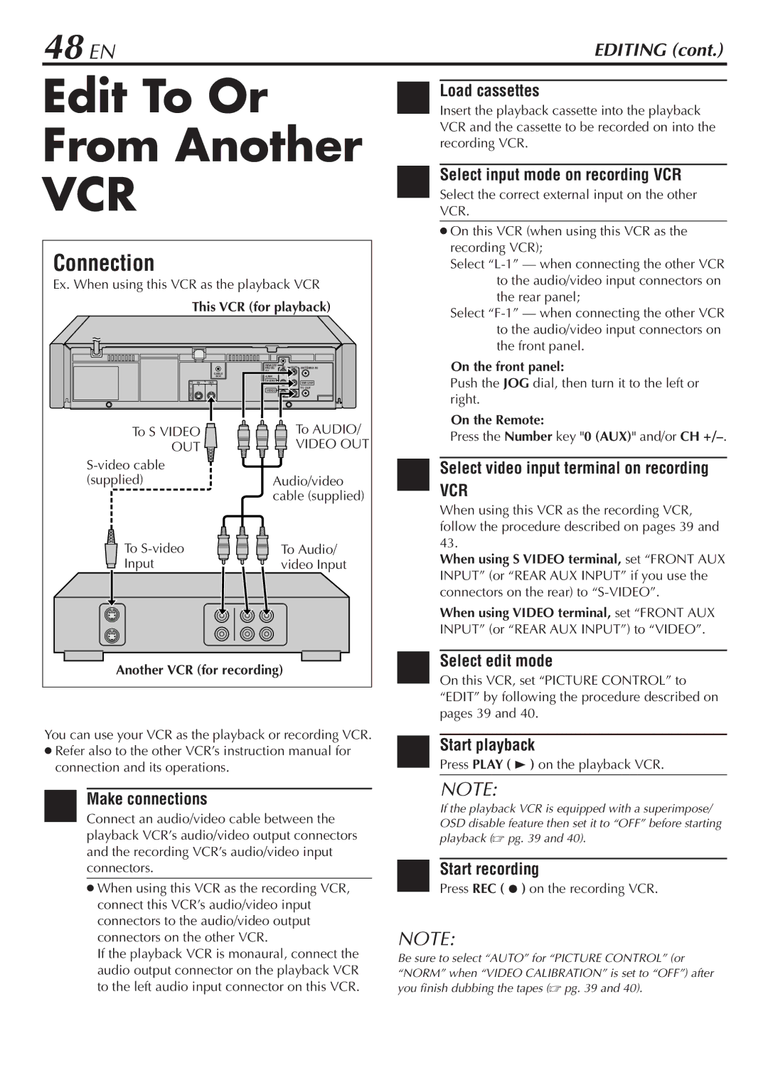 JVC HR-S7900U manual Edit To Or From Another, 48 EN, Connection 