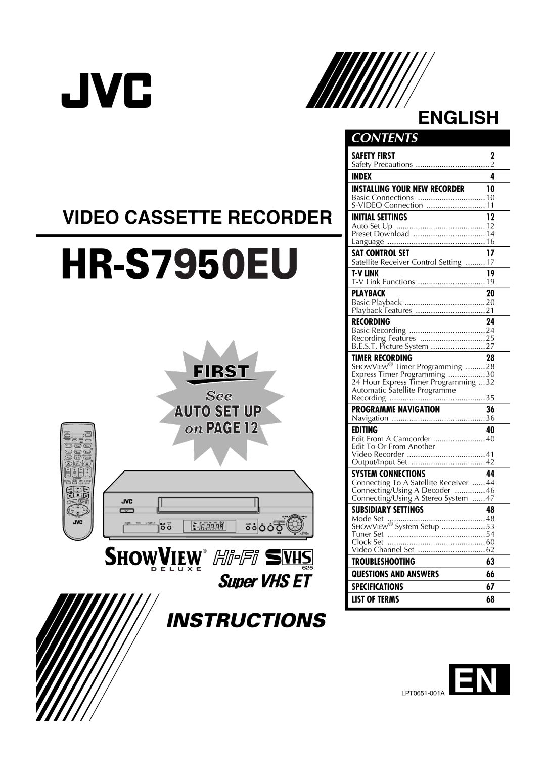 JVC HR-S7950EU specifications Video Cassette Recorder 