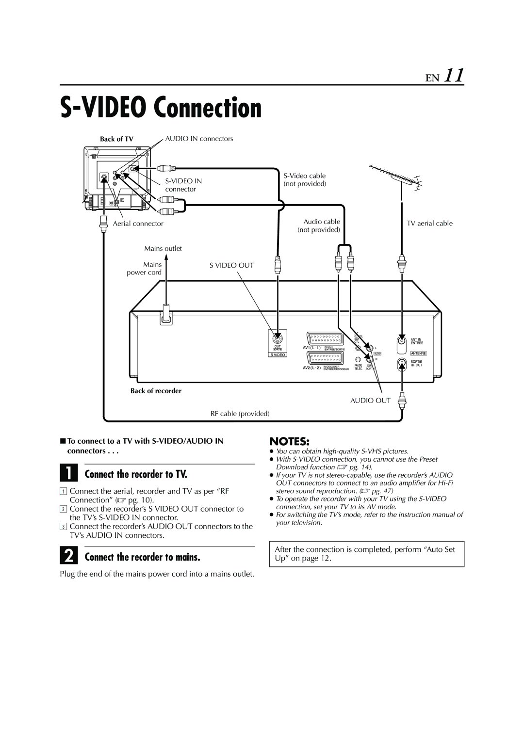 JVC HR-S7950EU specifications Video Connection, To connect to a TV with S-VIDEO/AUDIO in connectors 