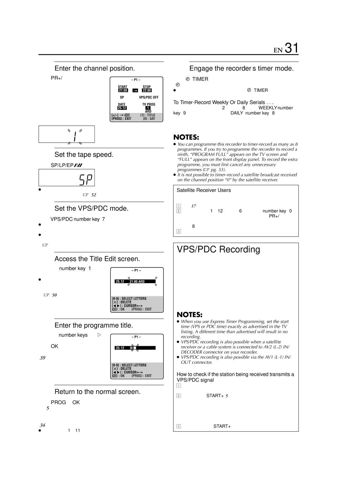 JVC HR-S7950EU VPS/PDC Recording, Enter the channel position, Press PR+, To Timer-Record Weekly Or Daily Serials 