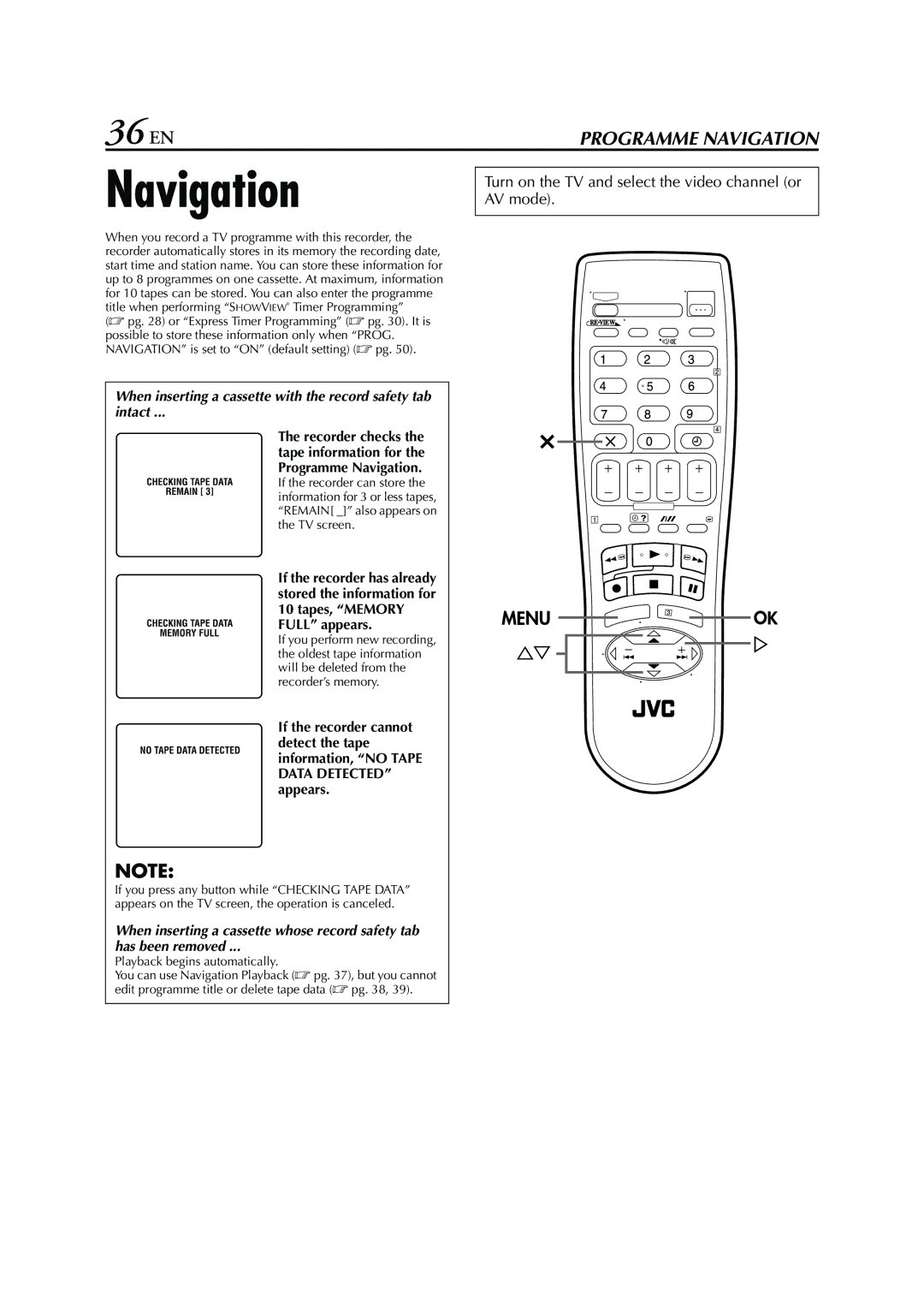 JVC HR-S7950EU specifications Navigation, 36 EN 