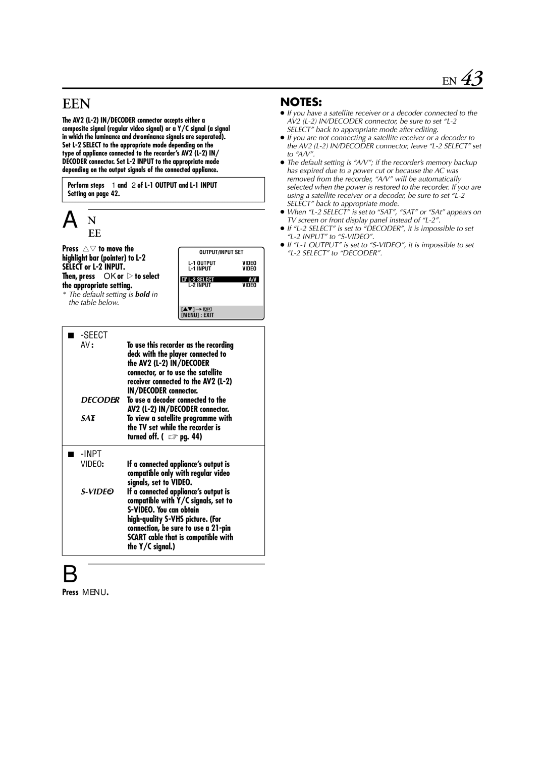 JVC HR-S7950EU specifications Select and L-2 Input Setting, Decoder connector 