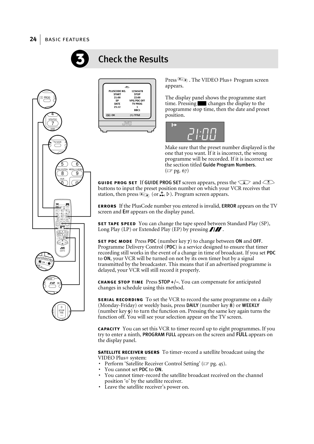 JVC HR-S7955EK manual Press Video Plus+ Program screen Appears, Display panel shows the programme start, Position 