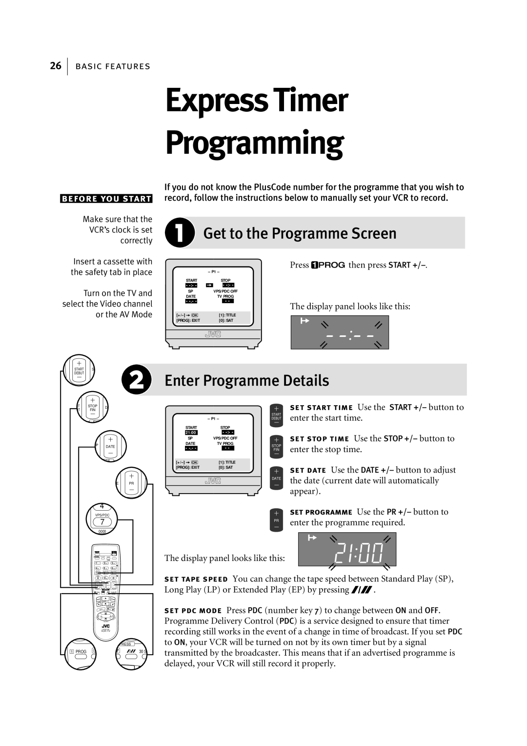 JVC HR-S7955EK manual Express Timer Programming, Get to the Programme Screen, Enter Programme Details 