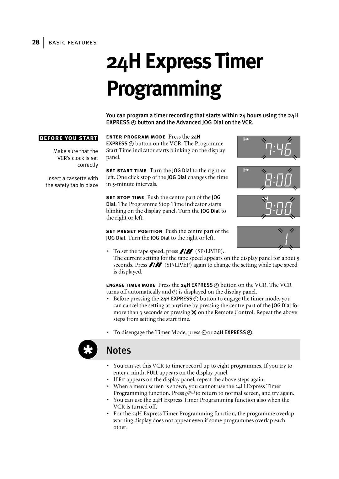 JVC HR-S7955EK manual 24H Express Timer Programming 