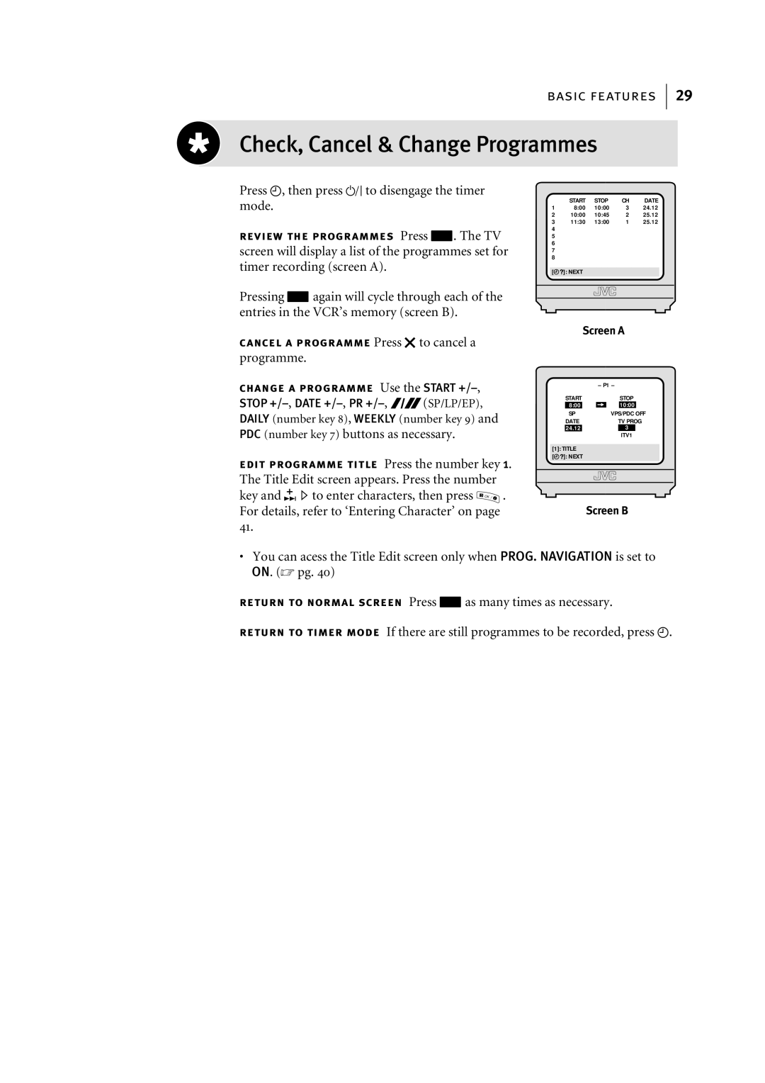 JVC HR-S7955EK manual Check, Cancel & Change Programmes, Press c, then press oto disengage the timer mode 