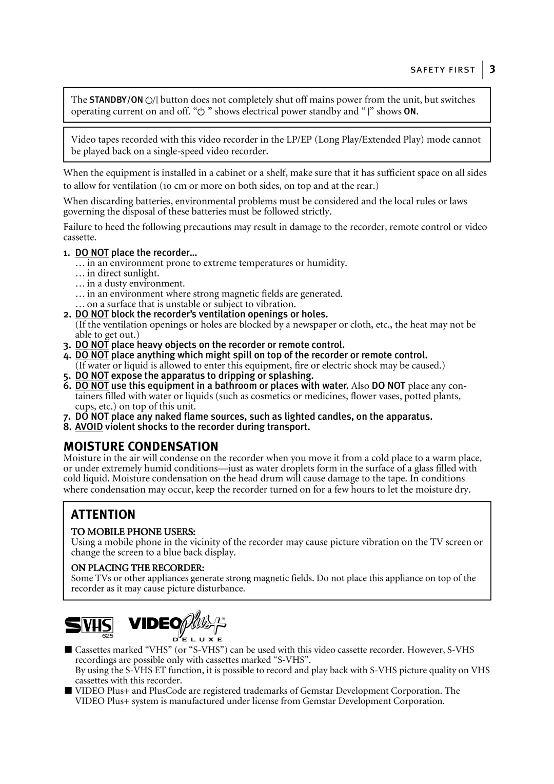 JVC HR-S7955EK manual Moisture Condensation 