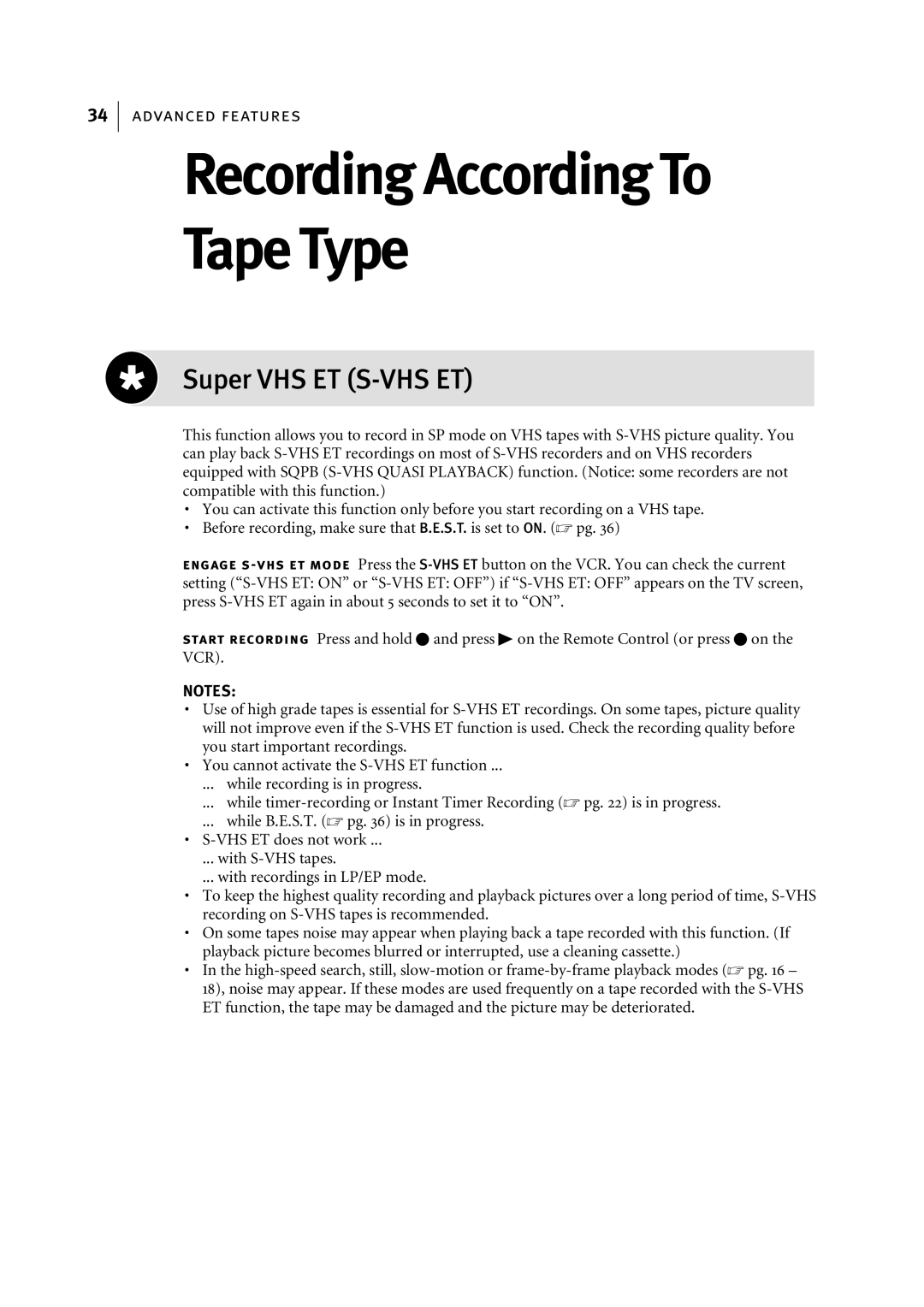 JVC HR-S7955EK manual Tape Type, Super VHS ET S-VHS ET 