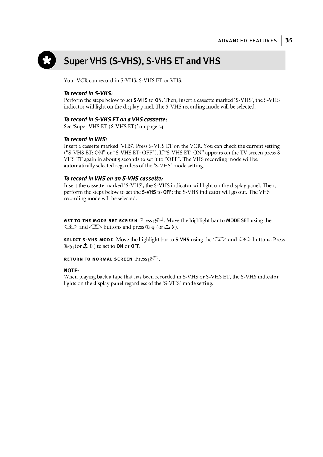 JVC HR-S7955EK manual Super VHS S-VHS, S-VHS ET and VHS, Your VCR can record in S-VHS, S-VHS ET or VHS 