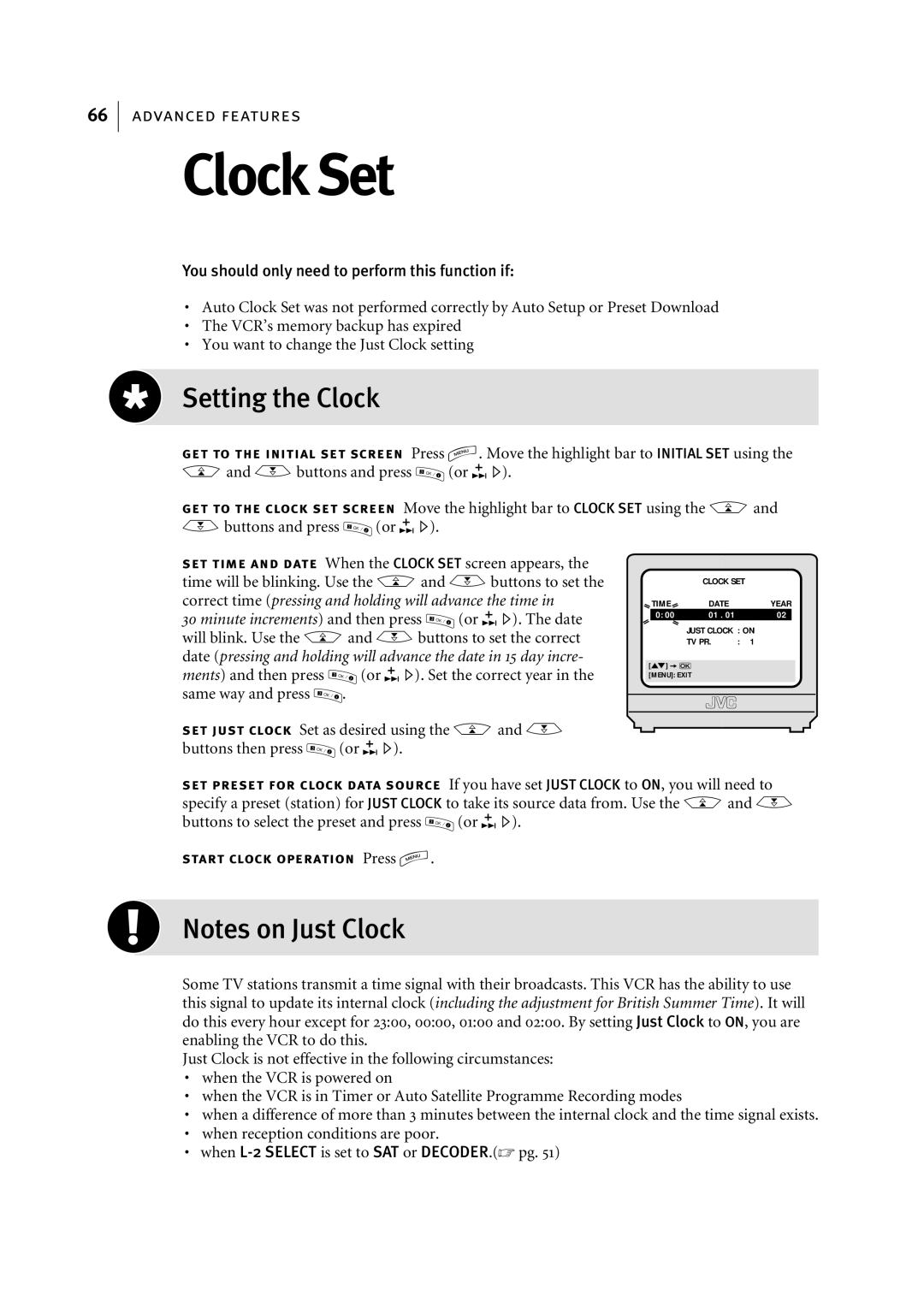 JVC HR-S7955EK manual Setting the Clock, Or E. The date, Or E. Set the correct year 