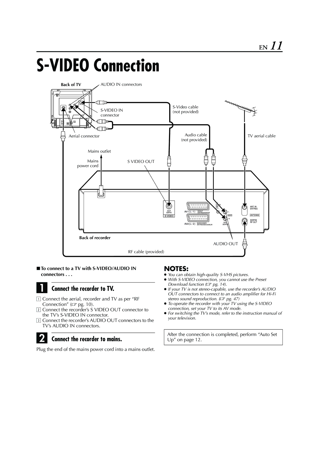 JVC HR-S7960E specifications Video Connection, 8To connect to a TV with S-VIDEO/AUDIO in connectors 