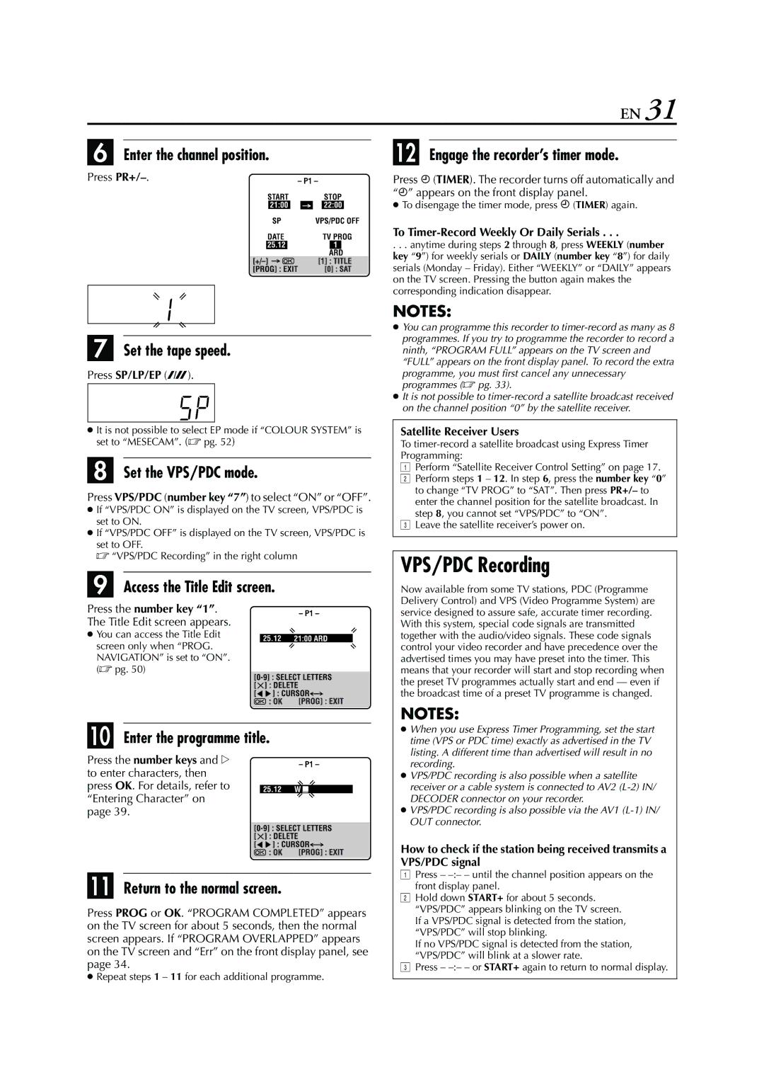 JVC HR-S7960E VPS/PDC Recording, Enter the channel position, Press PR+, To Timer-Record Weekly Or Daily Serials 