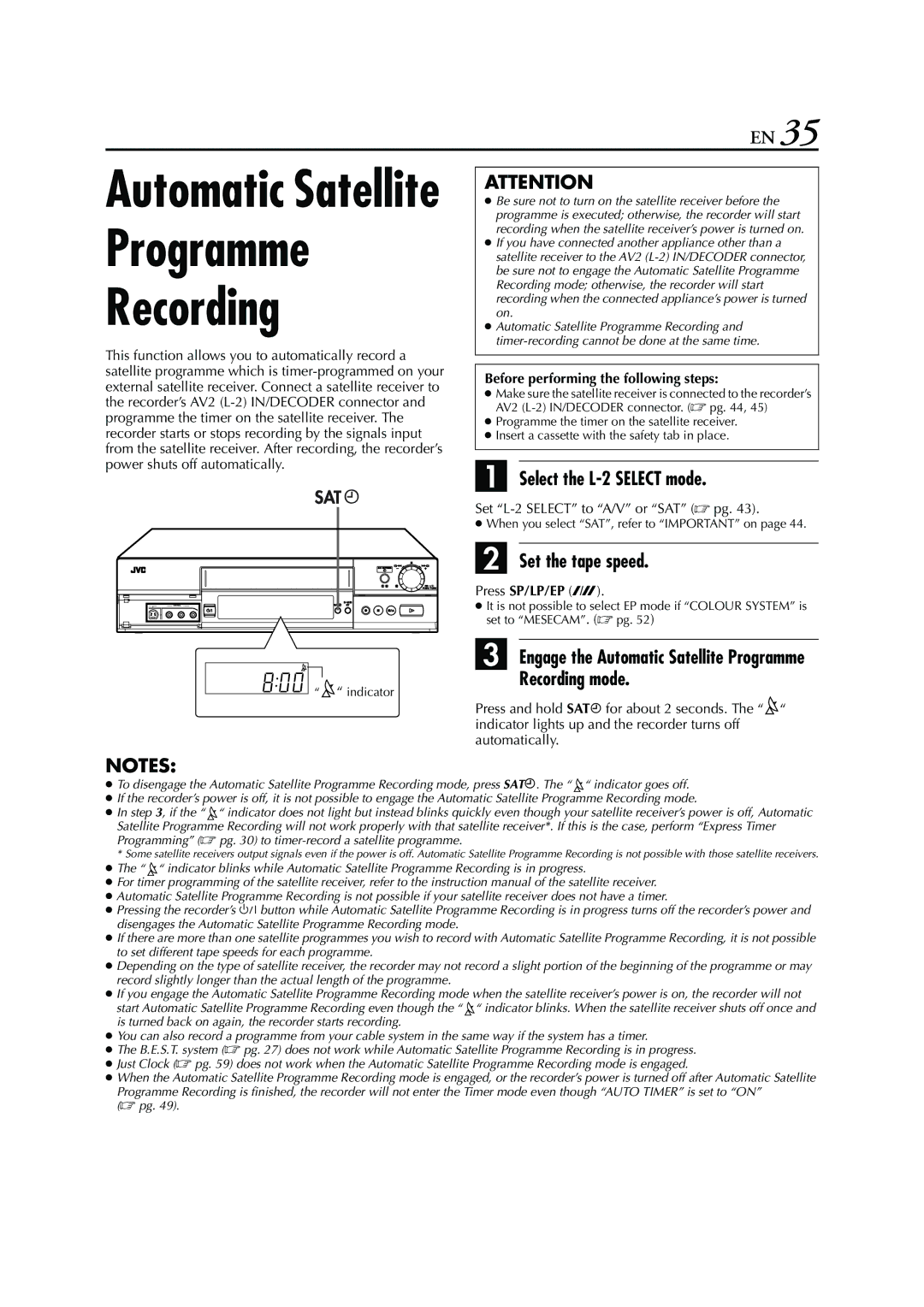 JVC HR-S7960E Programme Recording, Select the L-2 Select mode, Recording mode, Before performing the following steps 