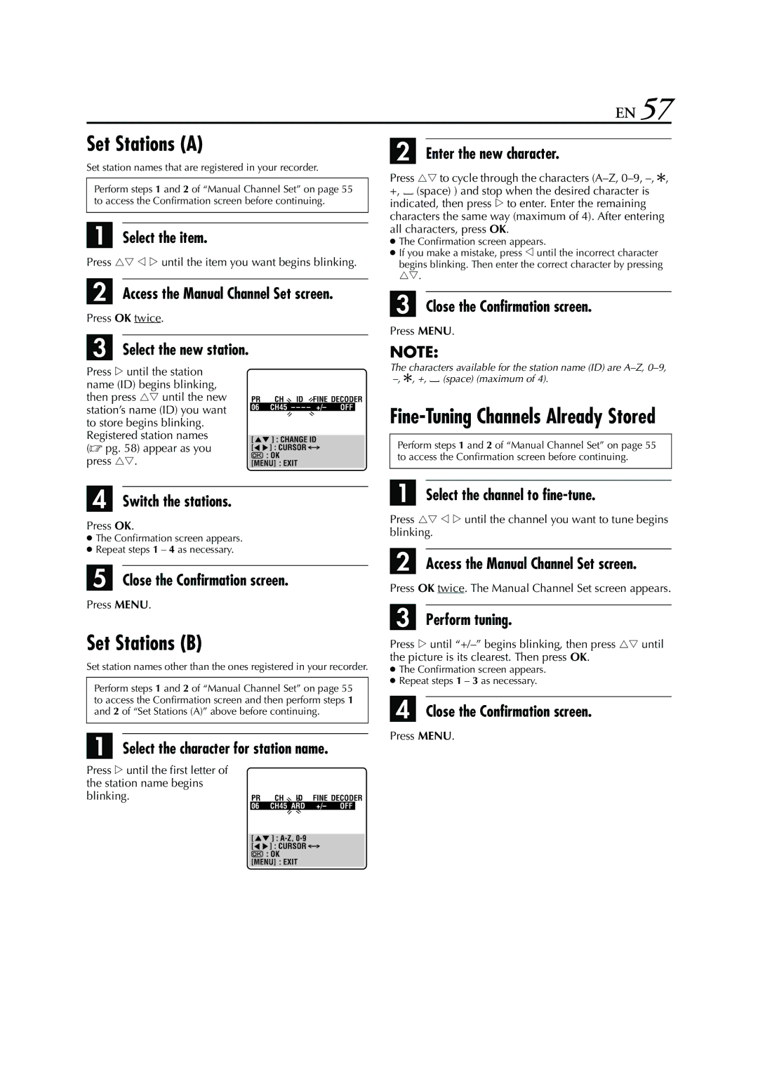 JVC HR-S7960E specifications Set Stations a, Set Stations B 