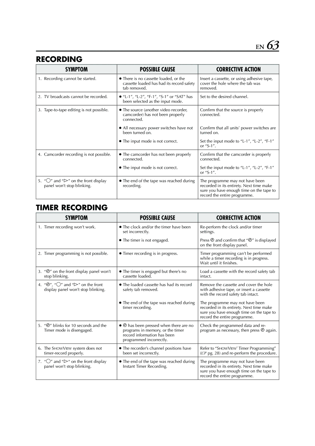 JVC HR-S7960E specifications Recording 