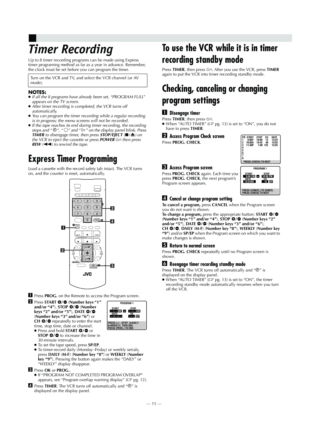 JVC HR-S8010UM specifications Timer Recording, Express Timer Programing 