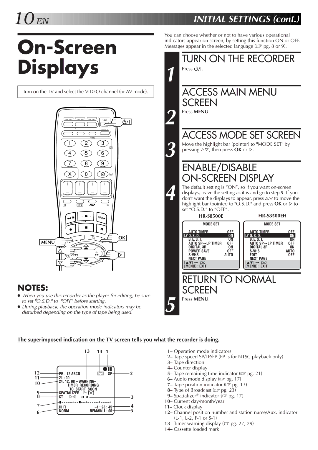 JVC HR-S8500E/EH specifications On-Screen Displays 