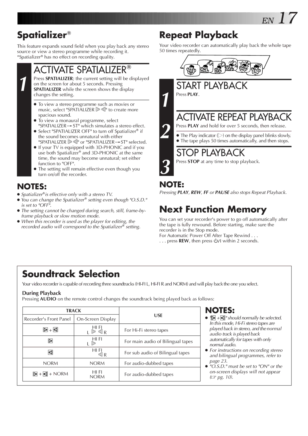 JVC HR-S8500E/EH specifications Activate Spatializer, Soundtrack Selection, During Playback, Track USE 