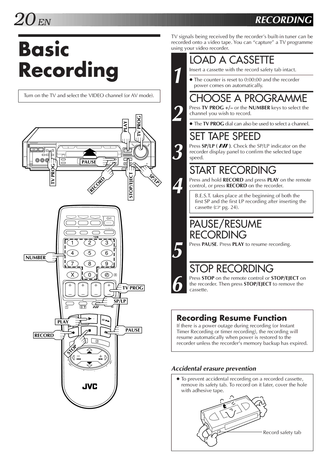 JVC HR-S8500E/EH specifications Basic Recording 