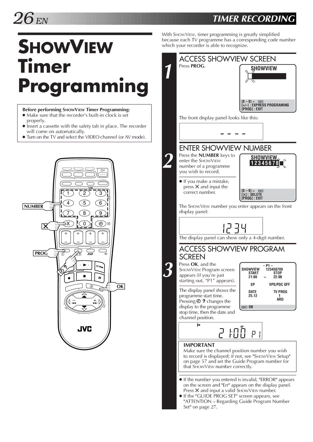 JVC HR-S8500E/EH specifications Timer Programming 