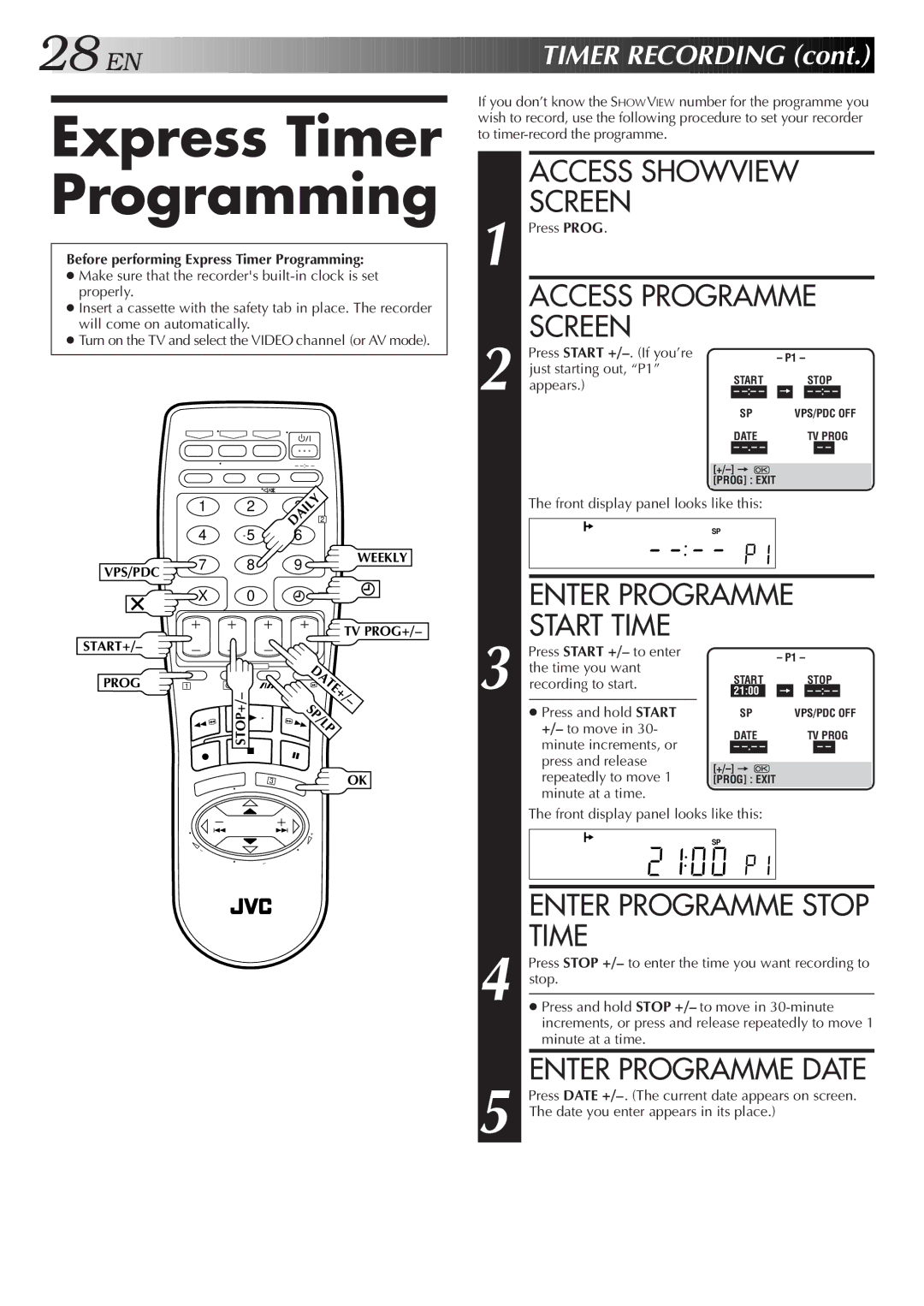 JVC HR-S8500E/EH specifications Start Time, Before performing Express Timer Programming 