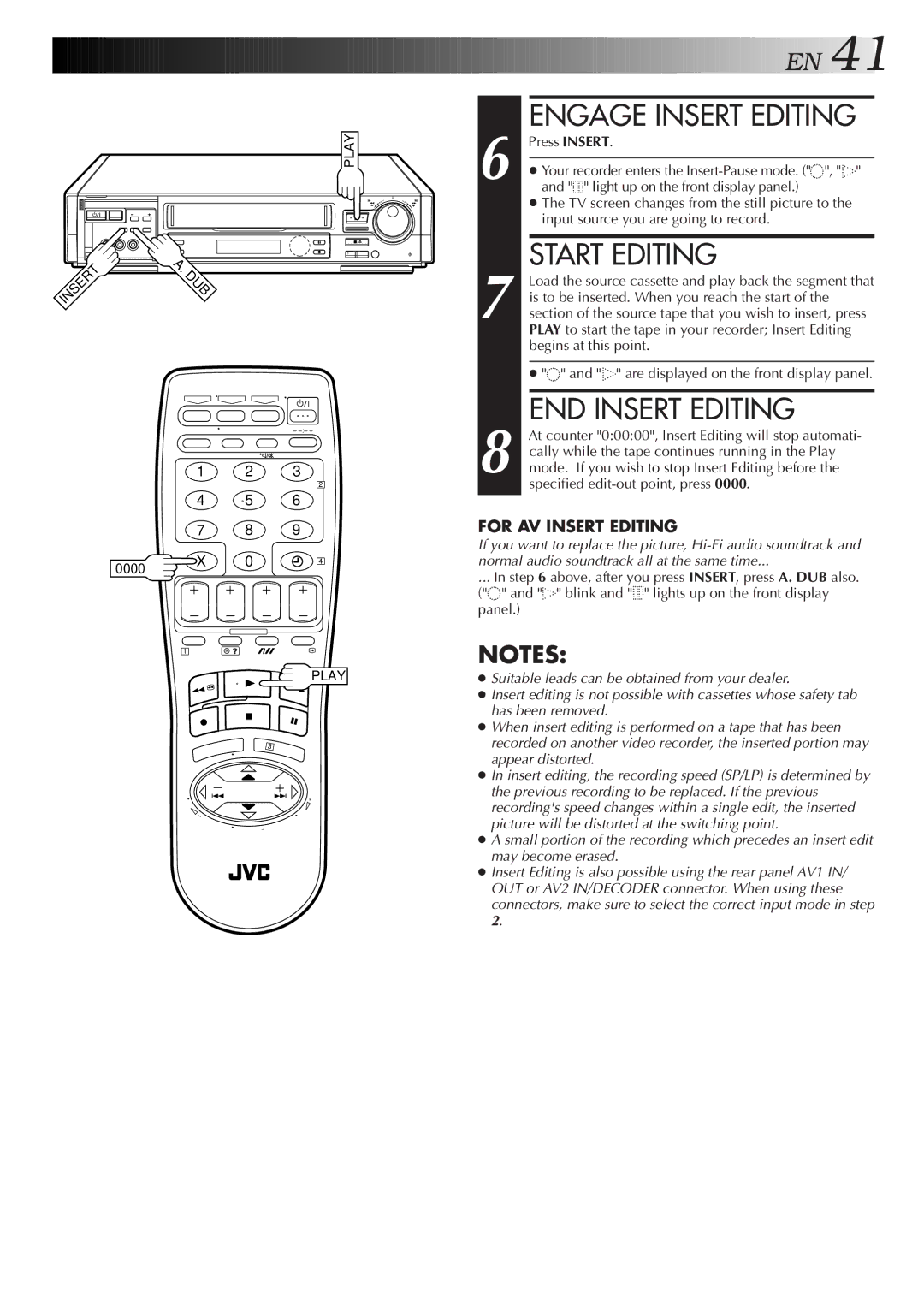 JVC HR-S8500E/EH specifications Start Editing, END Insert Editing 