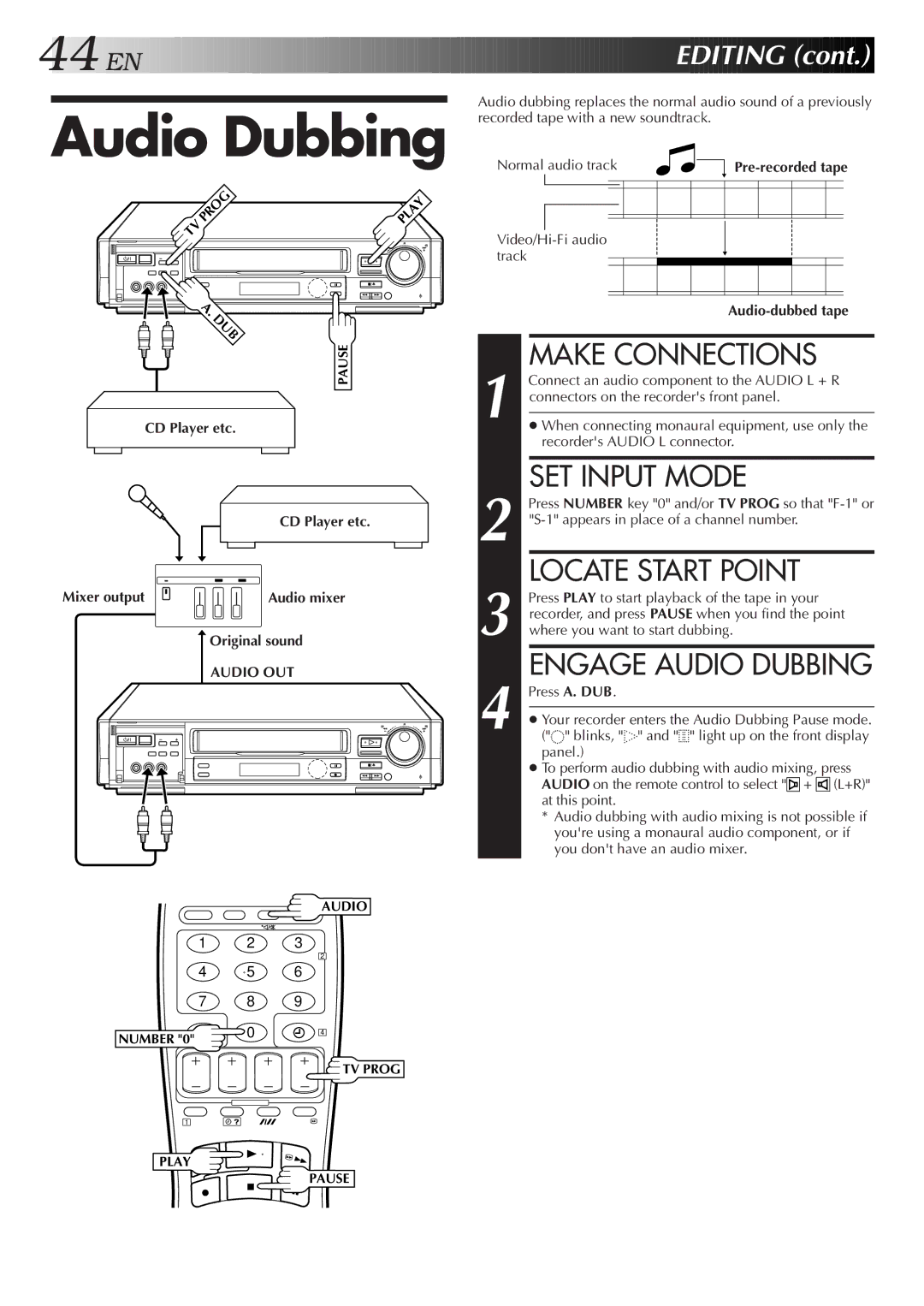 JVC HR-S8500E/EH specifications Engage Audio Dubbing, Audio OUT 