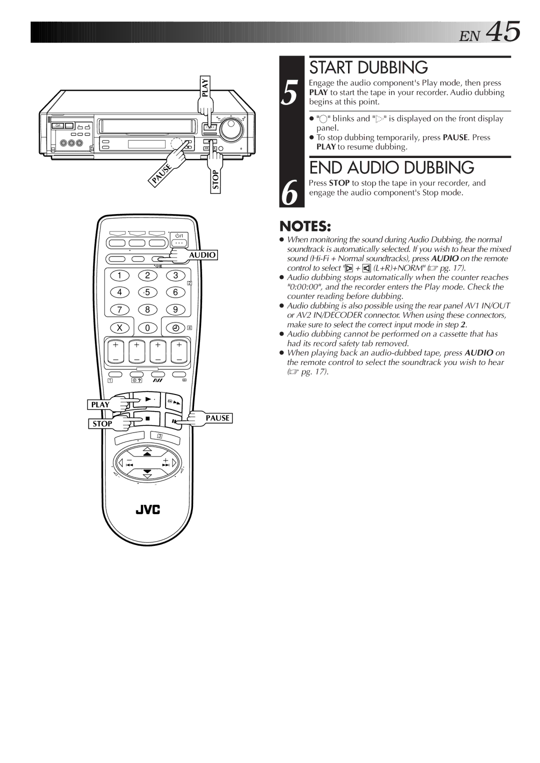 JVC HR-S8500E/EH specifications Start Dubbing, END Audio Dubbing 