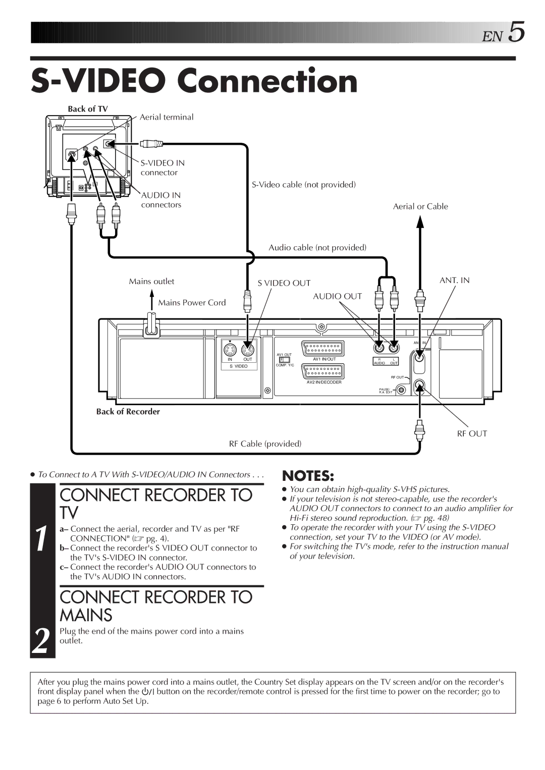 JVC HR-S8500E/EH specifications Video Connection, Connect Recorder to TV, Back of Recorder 