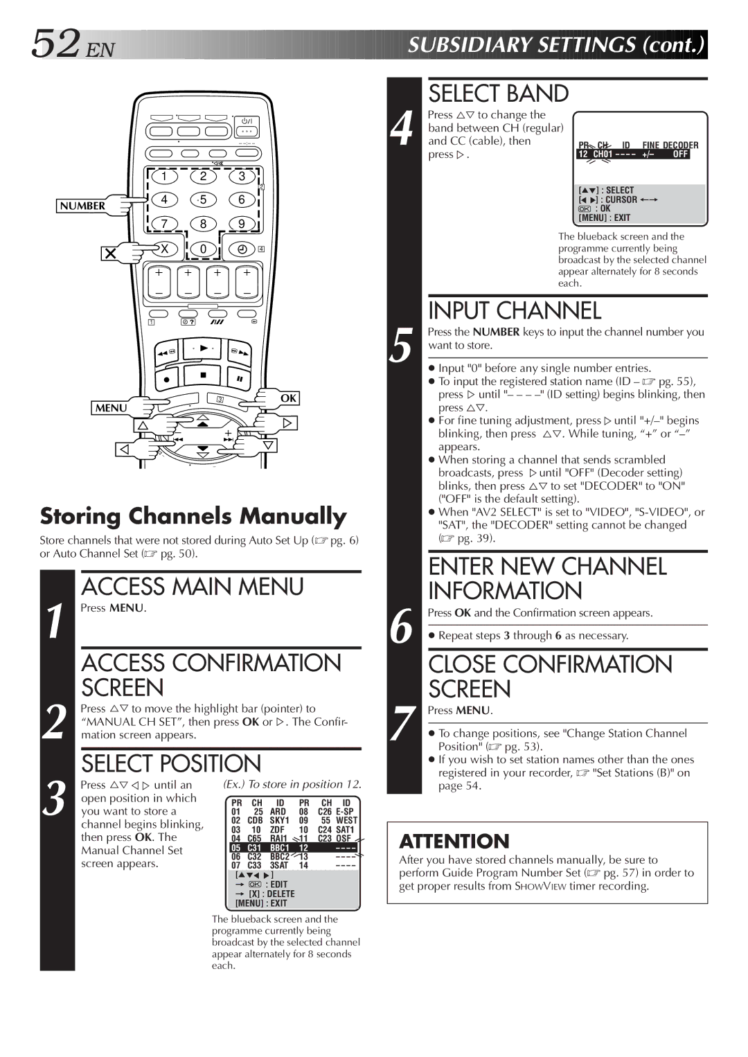 JVC HR-S8500E/EH specifications Enter NEW Channel Information, Storing Channels Manually 