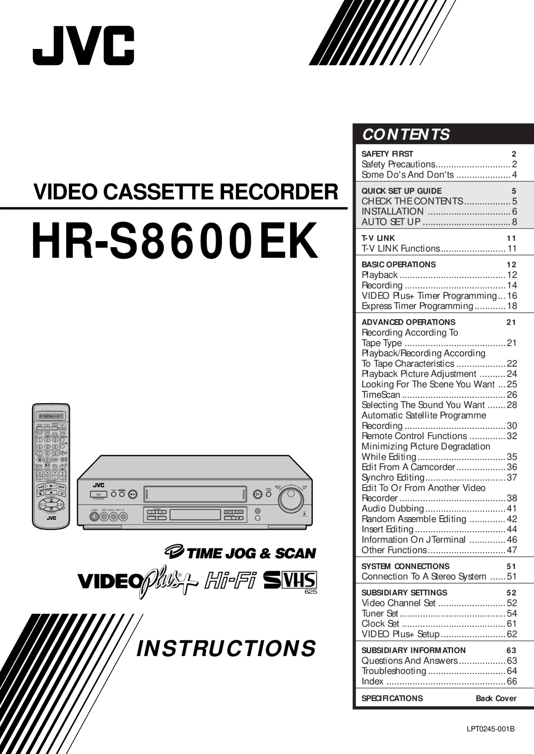 JVC HR-S8600EK setup guide 