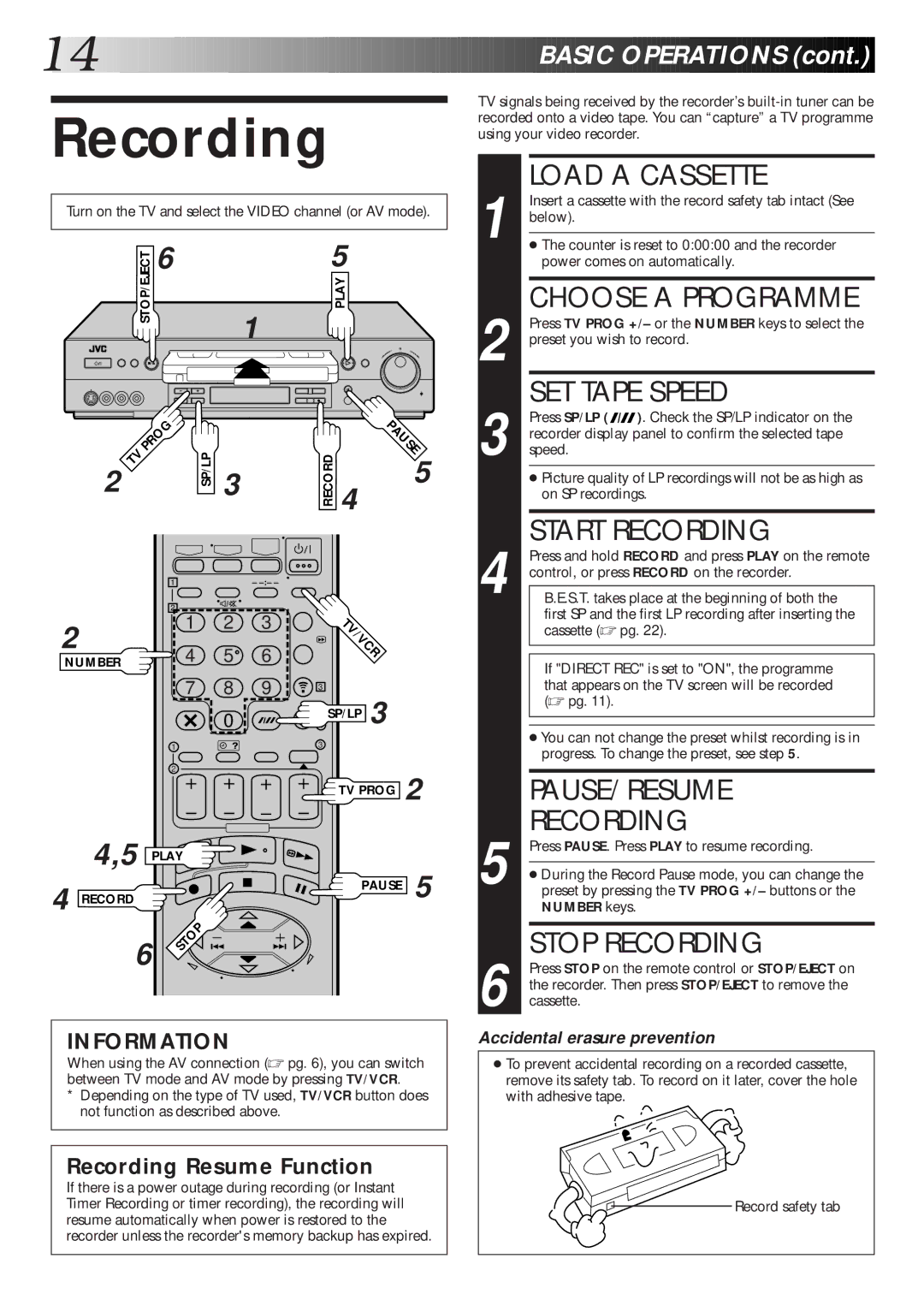 JVC HR-S8600EK setup guide Recording 